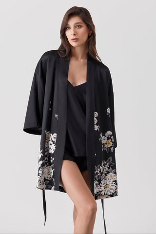 Woman wearing an untied silk kimono