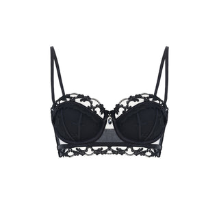 Black embroidery bandeau Push Up bra 