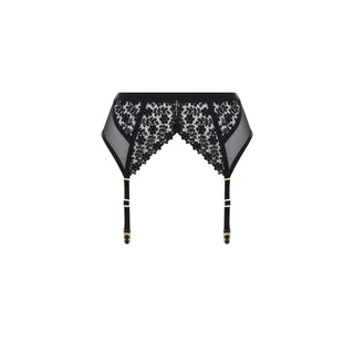 Black lace garter belt on a white background