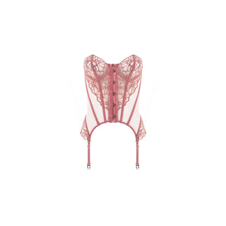 Suspender garment - Front side Corset in Pink color - on a white background - Lingerie by SHIKKOSA