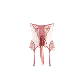 Suspender garment - Back side Corset in Pink color - on a white background - Lingerie by SHIKKOSA