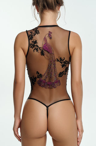 peacock embroidery bodysuit